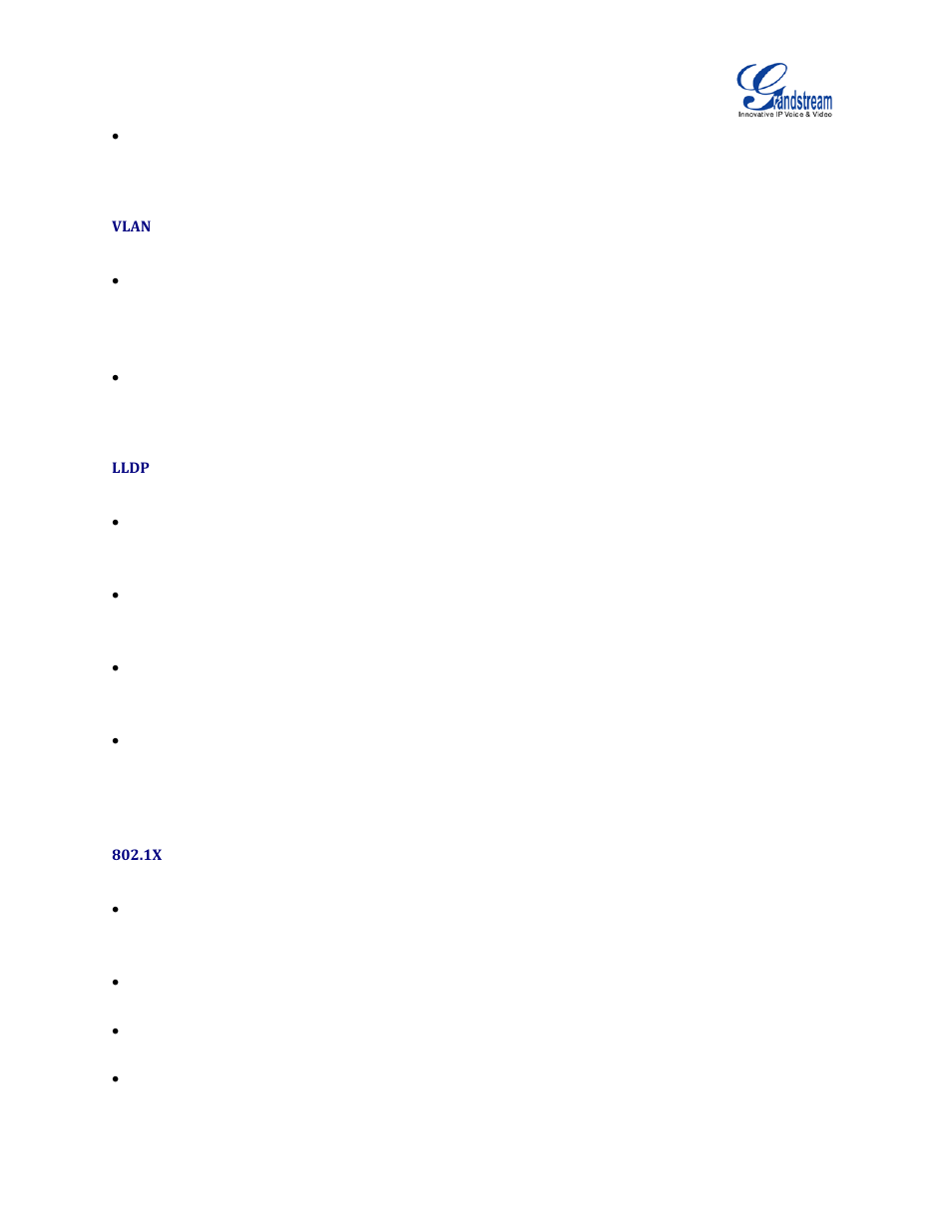 Vlan, Lldp | Grandstream GVC3200 Administration Guide User Manual | Page 21 / 62