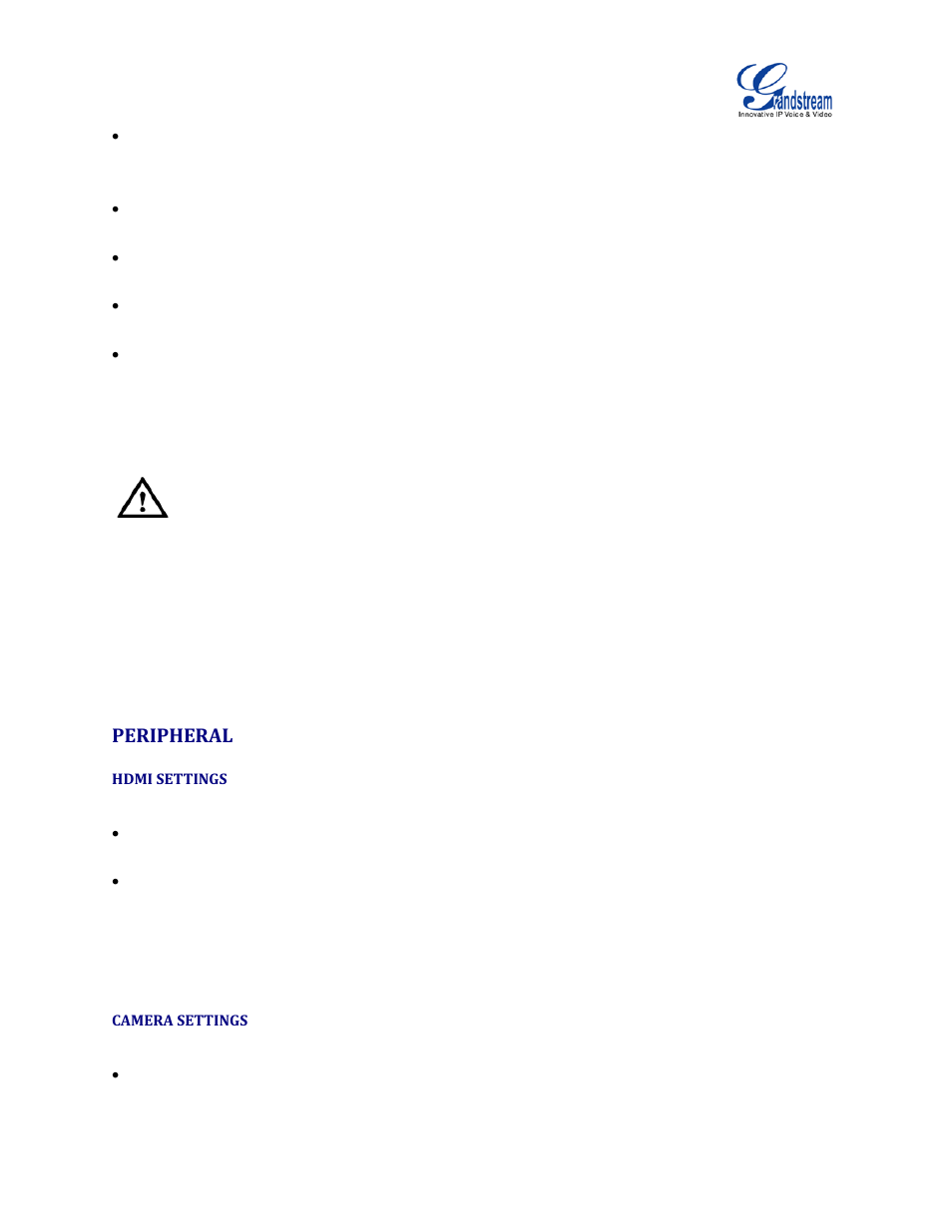 Peripheral, Hdmi settings, Camera settings | Grandstream GVC3200 Administration Guide User Manual | Page 23 / 62