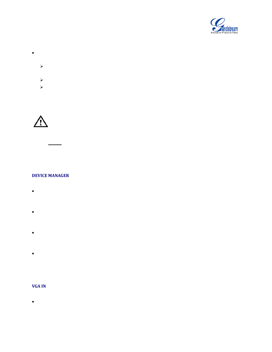 Device manager, Vga in | Grandstream GVC3200 Administration Guide User Manual | Page 24 / 62