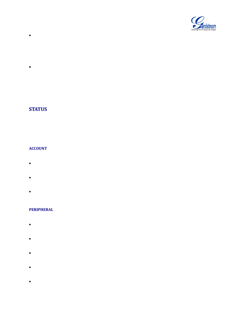 Status, Account, Peripheral | Grandstream GVC3200 Administration Guide User Manual | Page 25 / 62