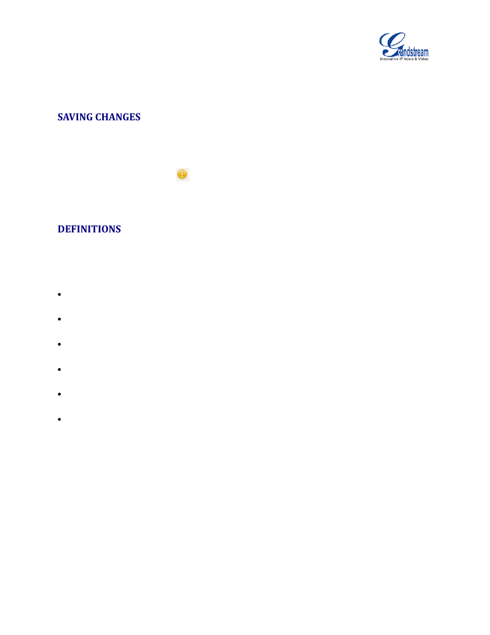 Saving changes, Definitions | Grandstream GVC3200 Administration Guide User Manual | Page 29 / 62