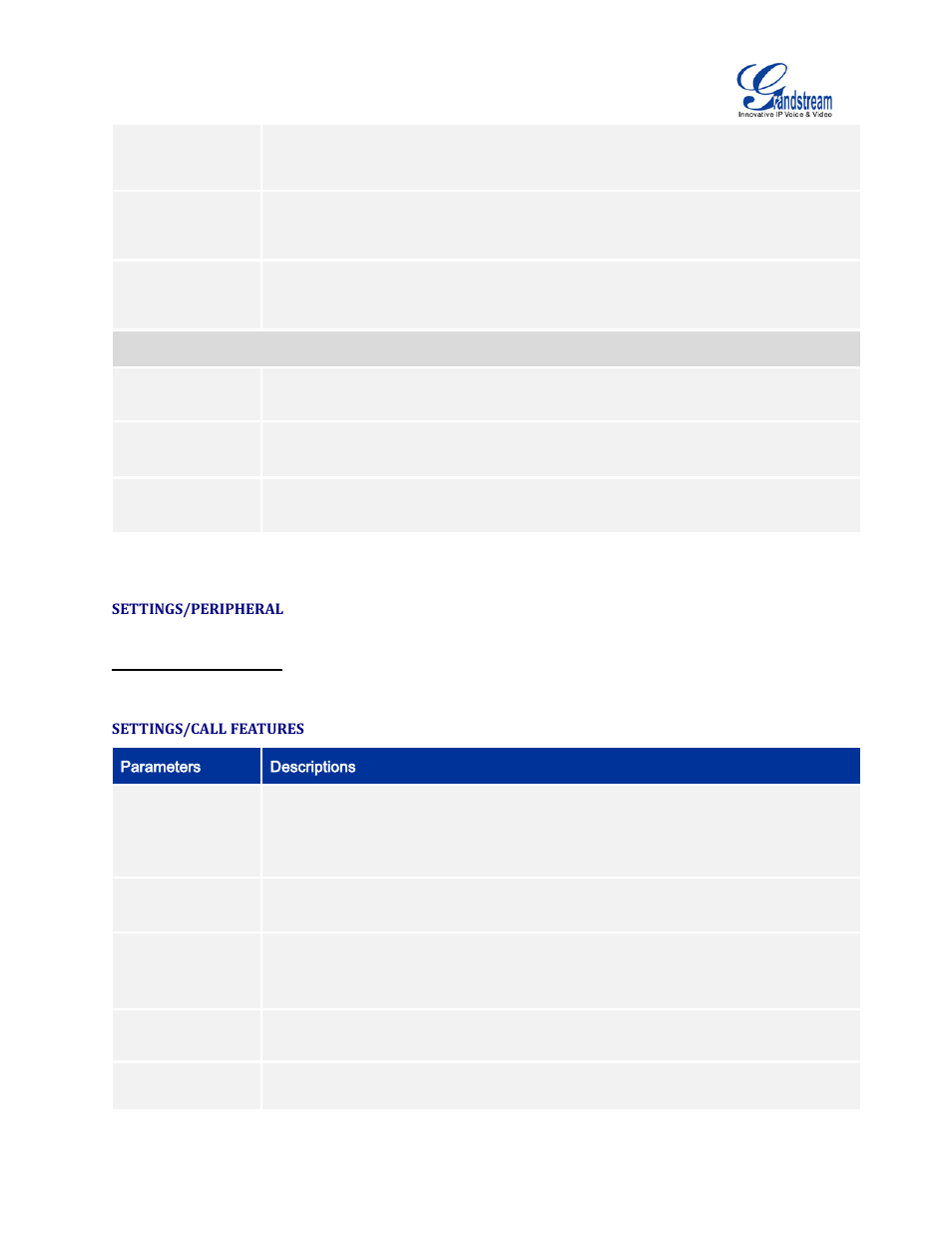 Settings/peripheral, Settings/call features | Grandstream GVC3200 Administration Guide User Manual | Page 45 / 62
