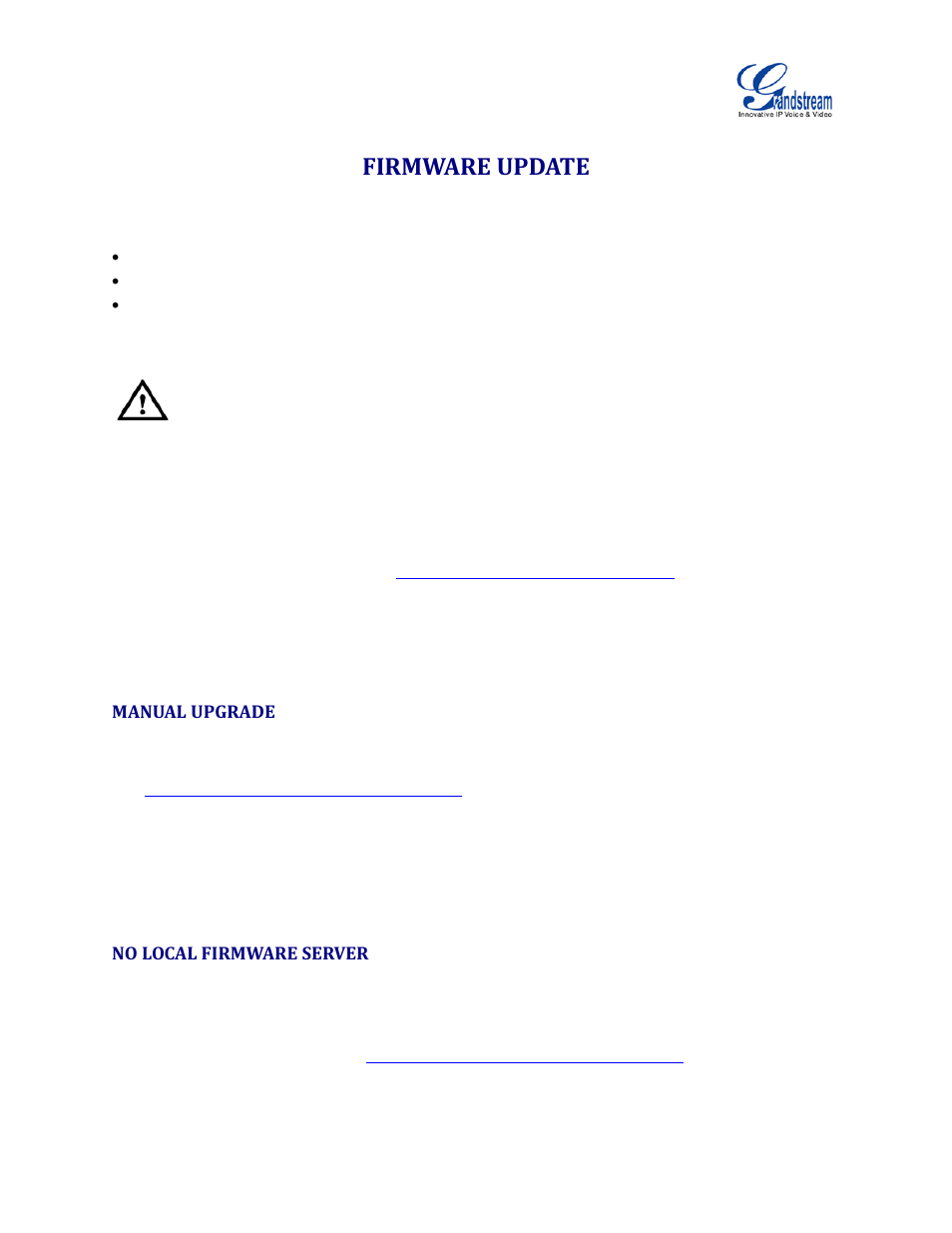 Firmware update, Manual upgrade, No local firmware server | Grandstream GVC3200 Administration Guide User Manual | Page 57 / 62