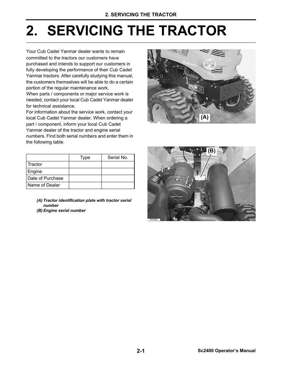 Servicing the tractor, Servicing the tractor -1 | Cub Cadet SC2400 User Manual | Page 25 / 133