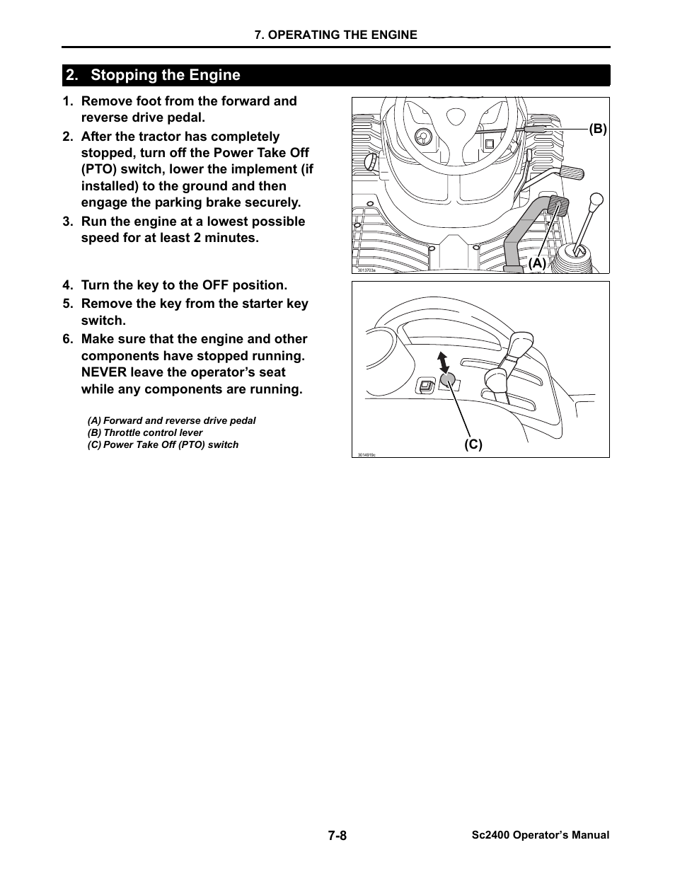 Stopping the engine, Stopping the engine -8 | Cub Cadet SC2400 User Manual | Page 41 / 133