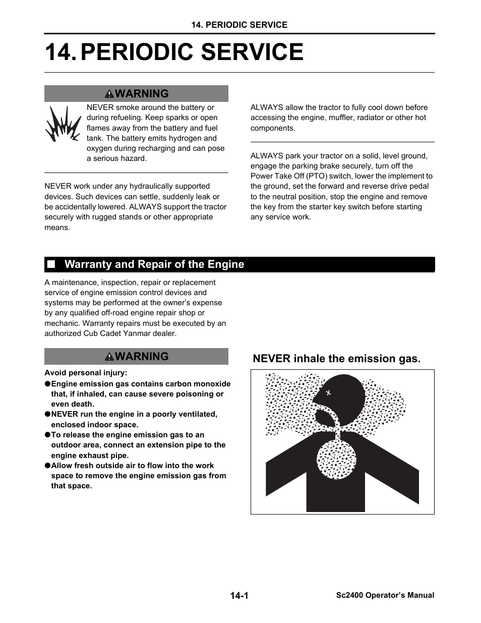 Periodic service, N warranty and repair of the engine, Periodic service -1 | Cub Cadet SC2400 User Manual | Page 79 / 133