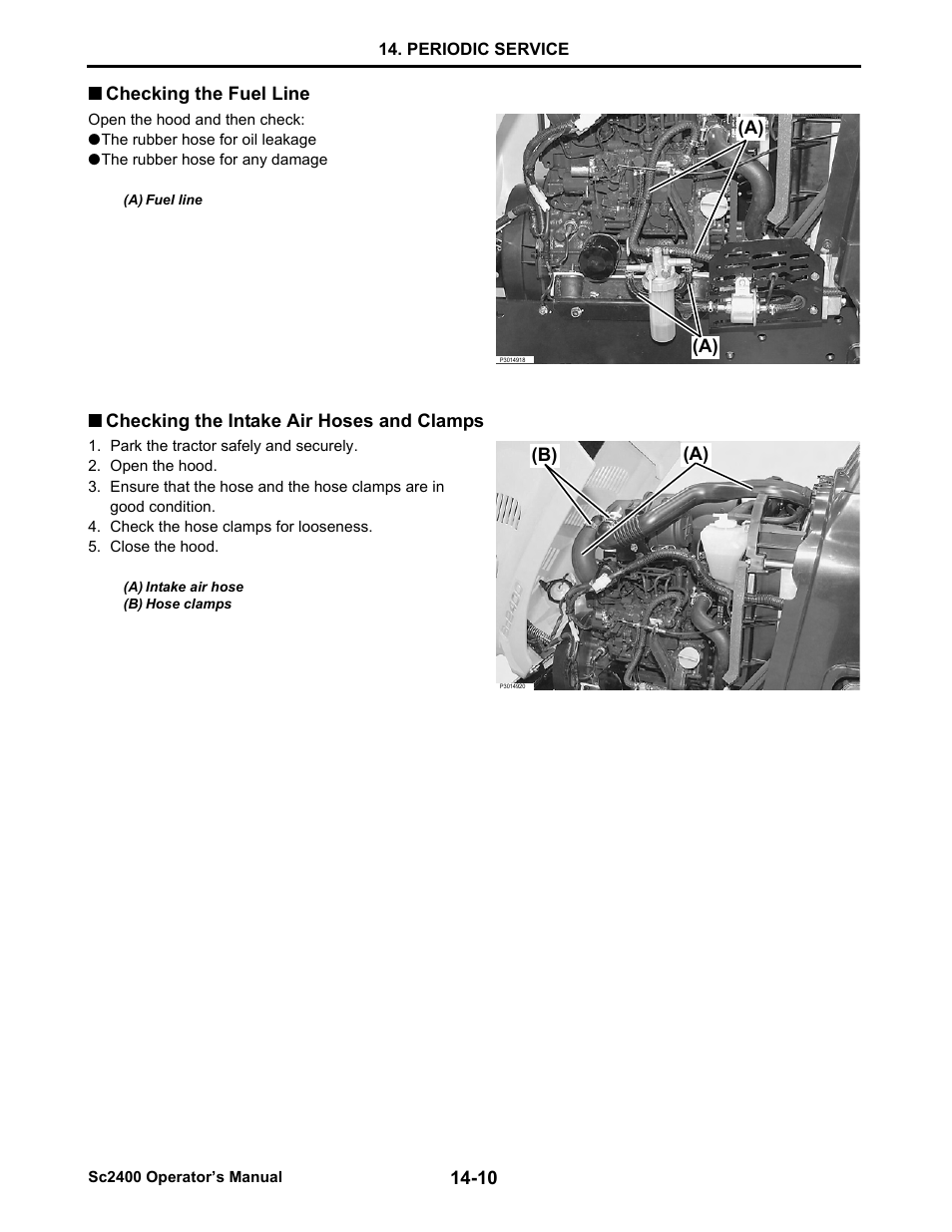 Checking the fuel line, Checking the intake air hoses and clamps, Checking the fuel line -10 | Checking the intake air hoses and clamps -10 | Cub Cadet SC2400 User Manual | Page 88 / 133