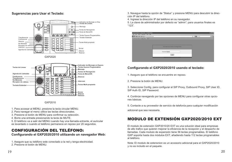 Configuración del teléfono, Sugerencias para usar el teclado | Grandstream GXP2010 User Manual | Page 11 / 22
