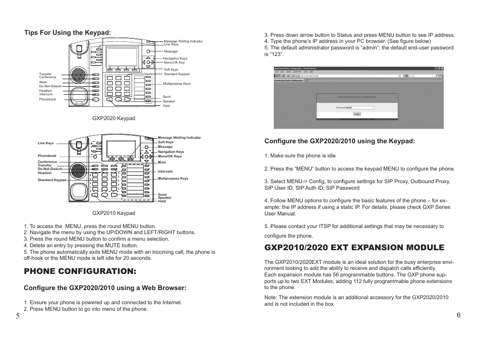 Phone configuration, Tips for using the keypad | Grandstream GXP2010 User Manual | Page 4 / 22