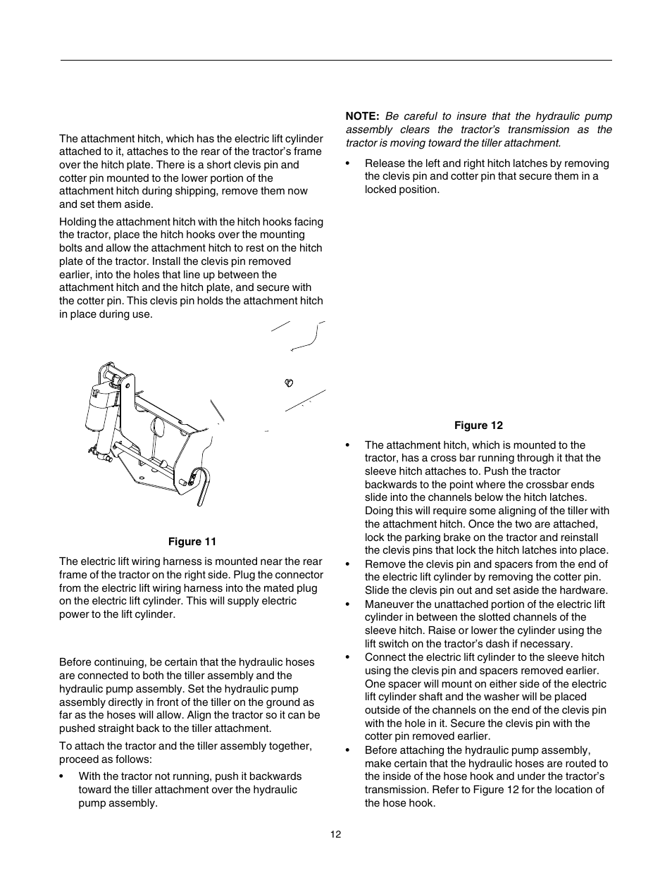 Installing the attachment hitch, Attaching the tiller assembly | Cub Cadet 190-002 User Manual | Page 12 / 28
