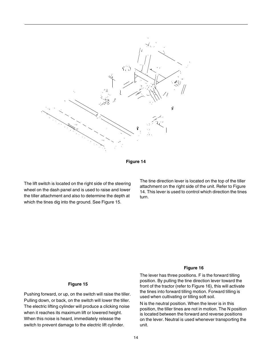 Lift switch, Tine direction lever | Cub Cadet 190-002 User Manual | Page 14 / 28