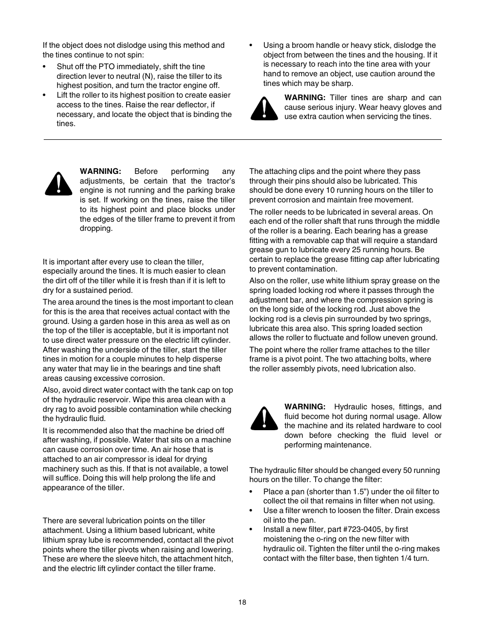 Cleaning, Lubrication, Changing hydraulic filter and fluid | Cub Cadet 190-002 User Manual | Page 18 / 28