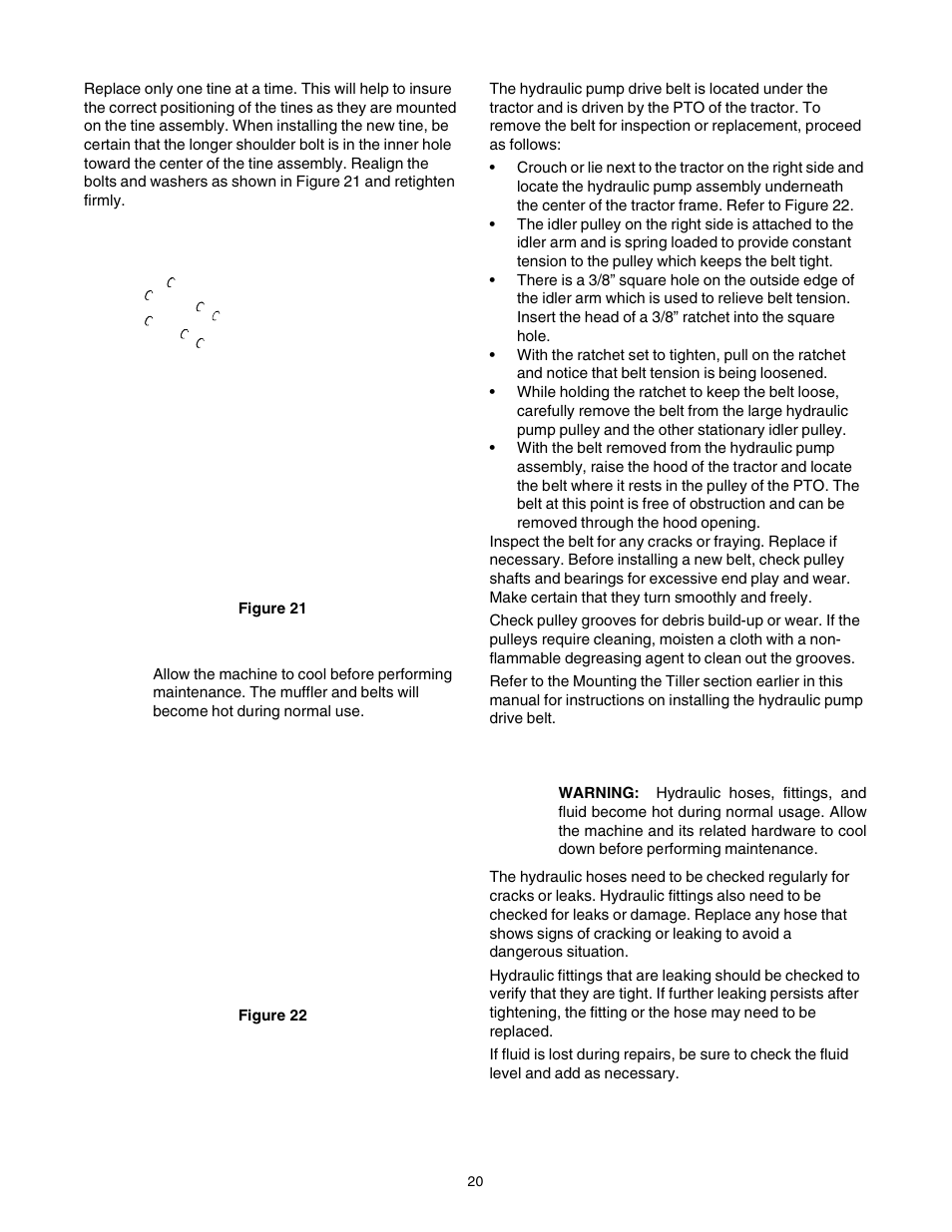 Changing hydraulic pump drive belt, Hydraulic hoses | Cub Cadet 190-002 User Manual | Page 20 / 28