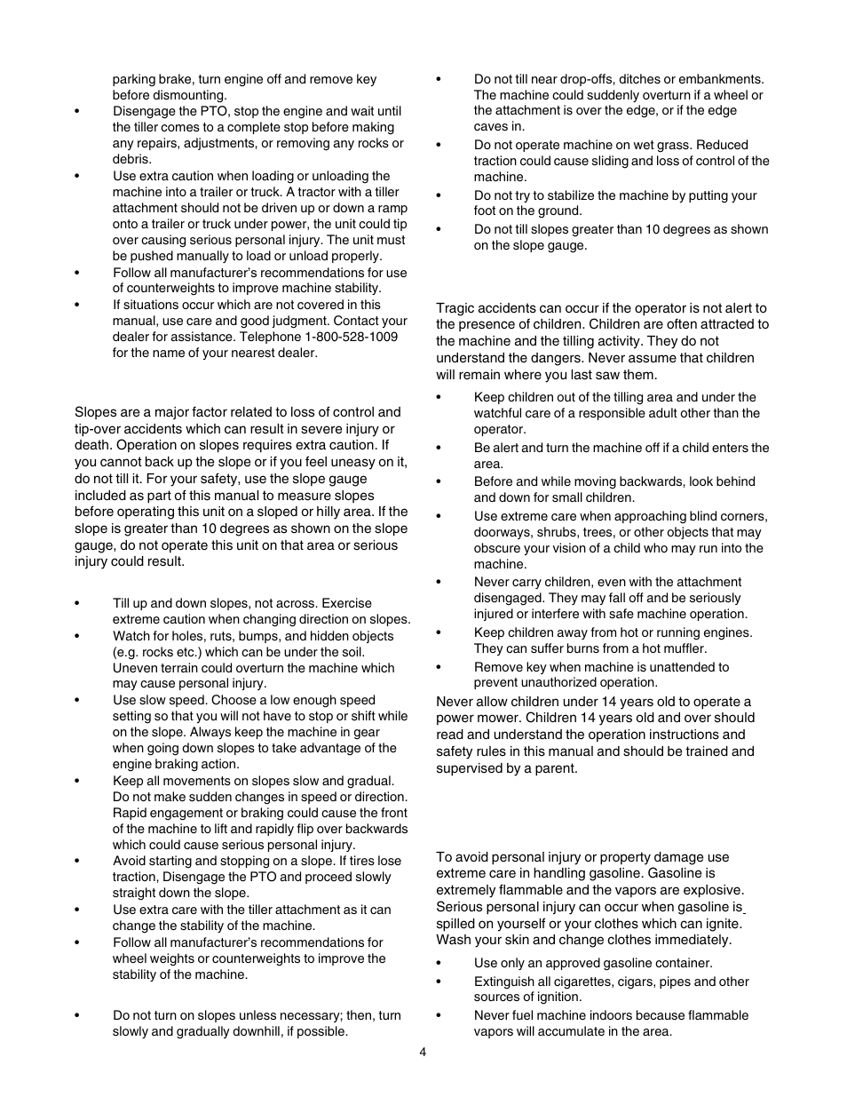 Slope operation, Children, Service | Cub Cadet 190-002 User Manual | Page 4 / 28