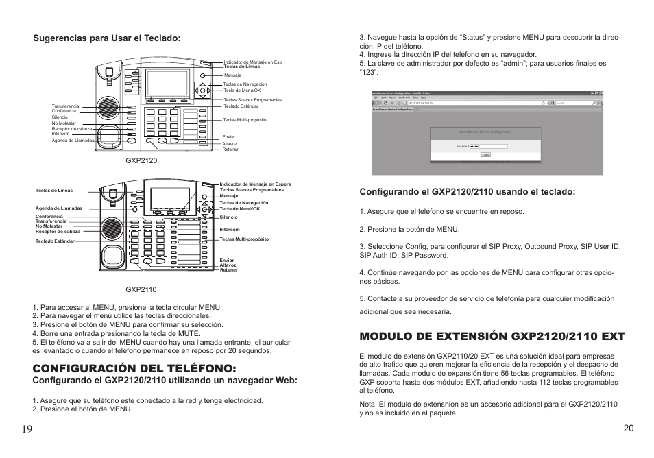 Configuración del teléfono, Sugerencias para usar el teclado | Grandstream GXP2110 User Manual | Page 11 / 22