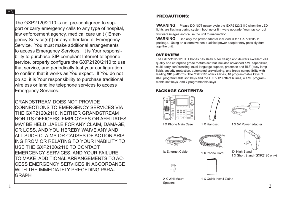 Grandstream GXP2110 User Manual | Page 2 / 22