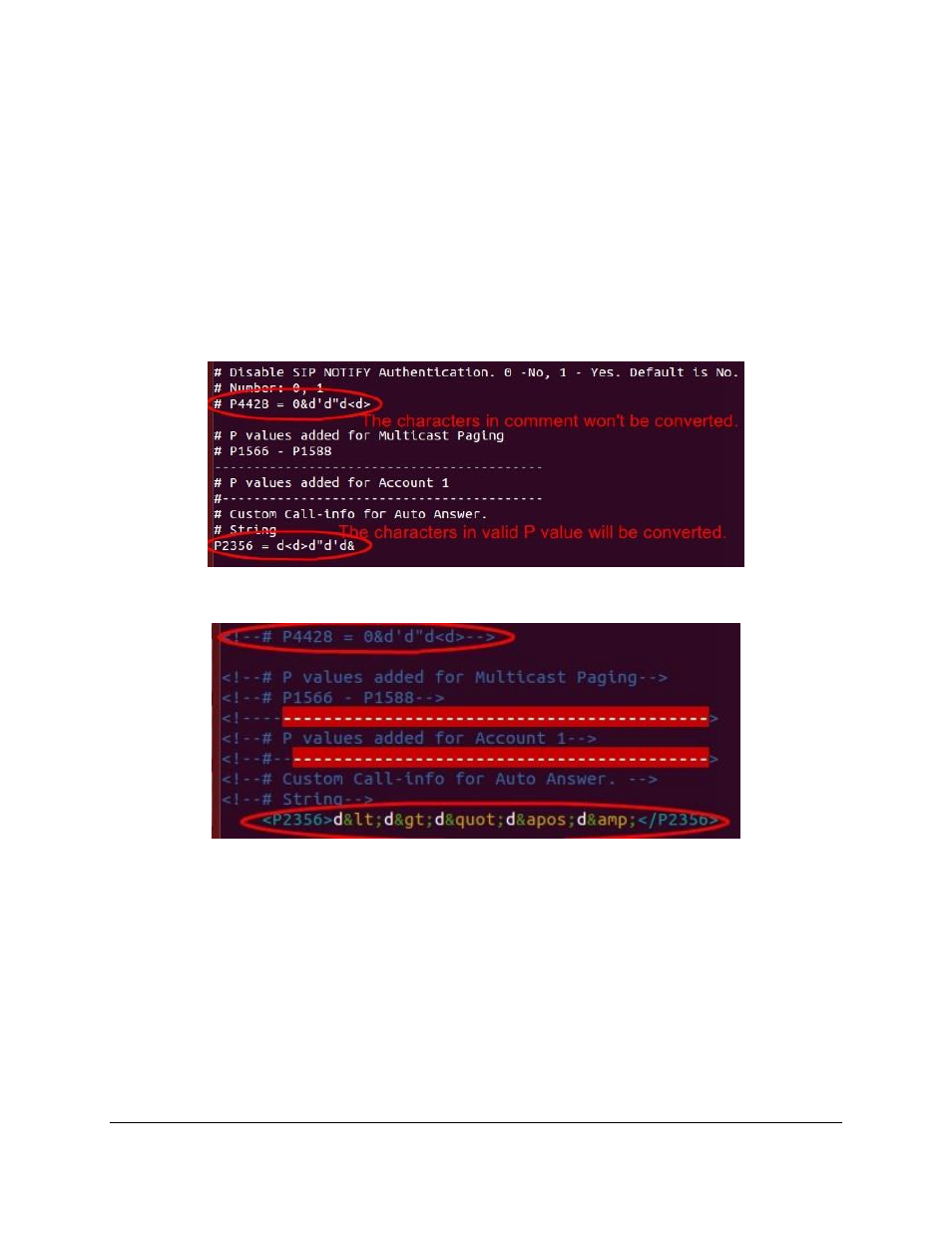 Figure 2: commented p-values and valid p-values | Grandstream XML Configuration File Generator v1.7 User Manual | Page 7 / 10
