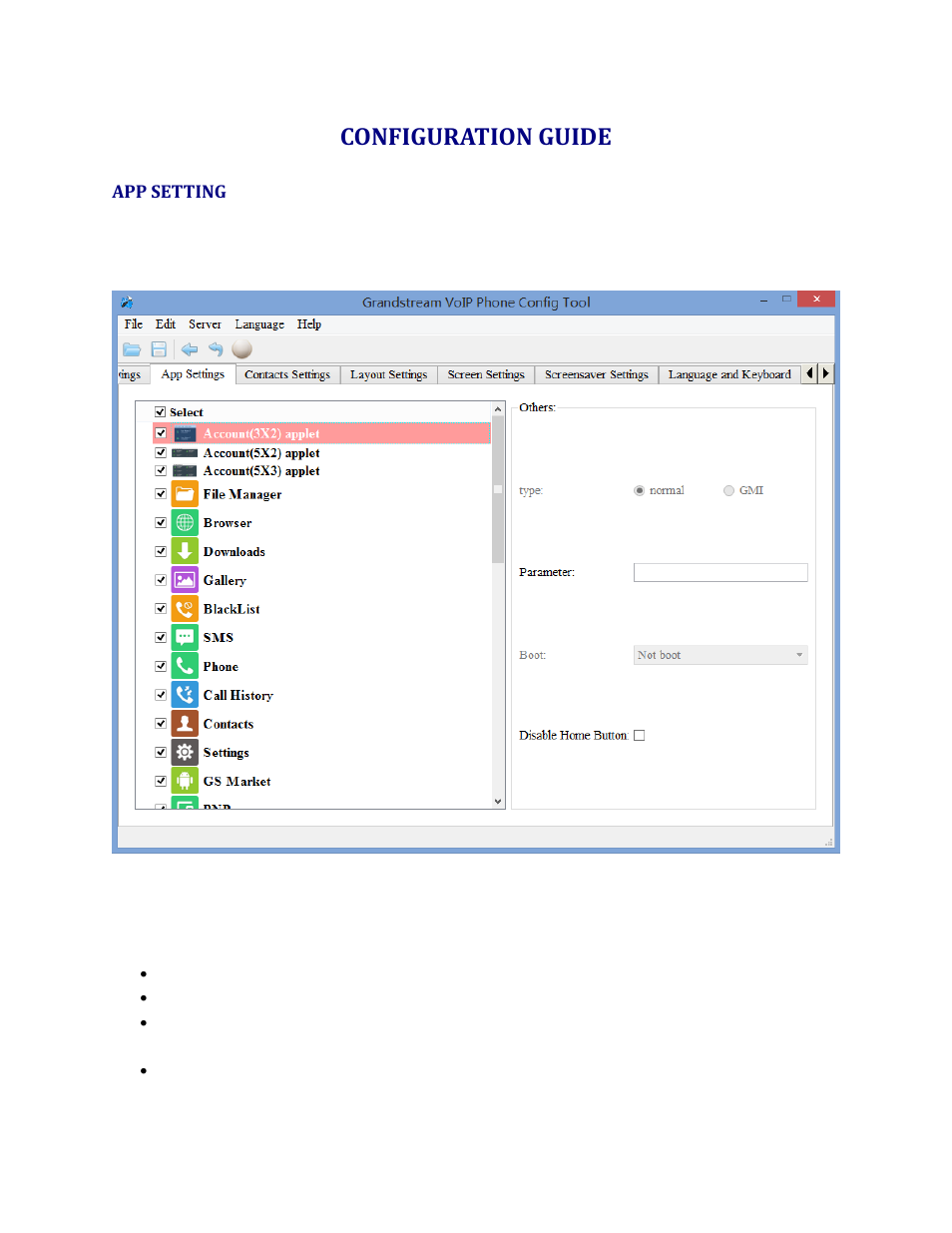 Configuration guide, App setting, Figure 1: app setting interface | Grandstream GXV3240 IP Multimedia Phone User Manual | Page 5 / 12