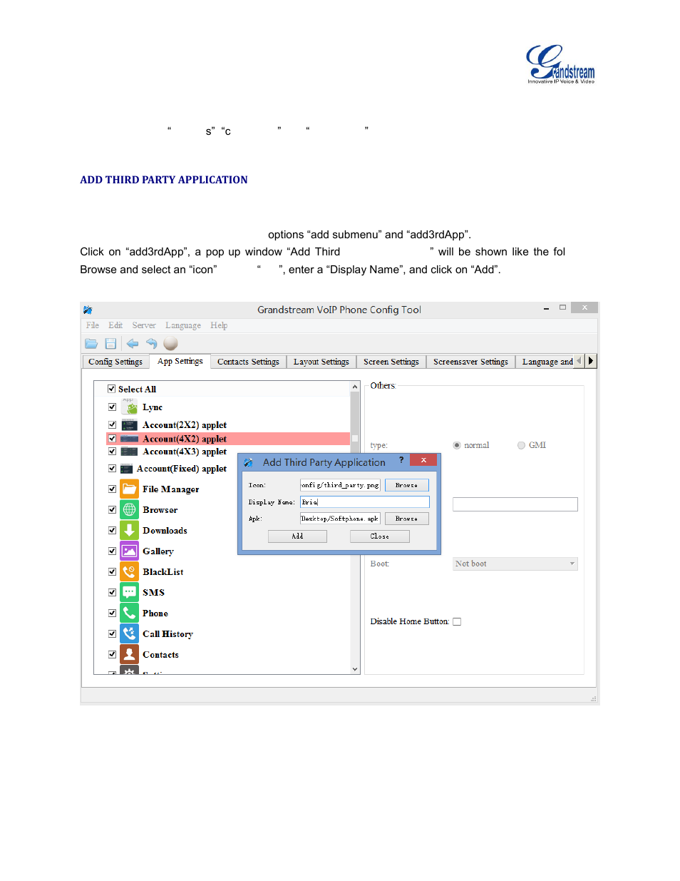 Add third party application, Figure 2: add a third part application | Grandstream GXV3275 IP Multimedia Phone User Manual | Page 6 / 12