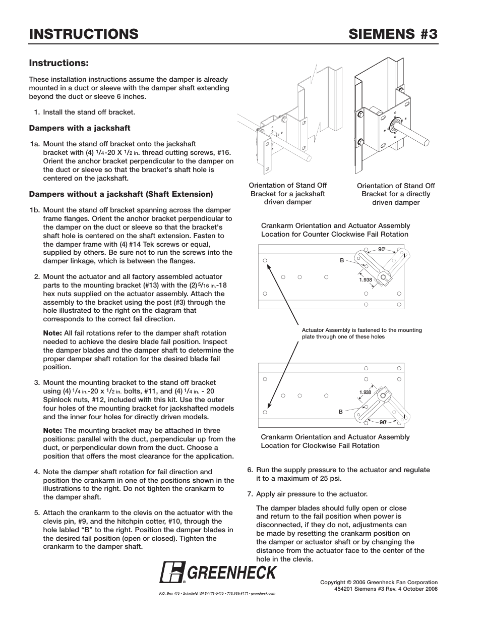 Siemens #3 instructions, Instructions | Greenheck 331-4551, 332-4551 - Siemens 3 Actuator (454201) User Manual | Page 2 / 2