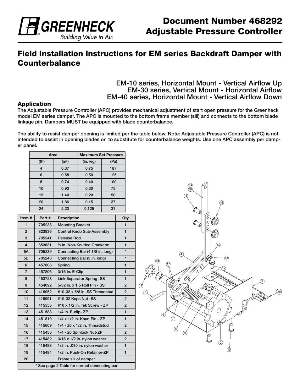 Greenheck Adjustable Pressure Controller (468292) User Manual | 3 pages