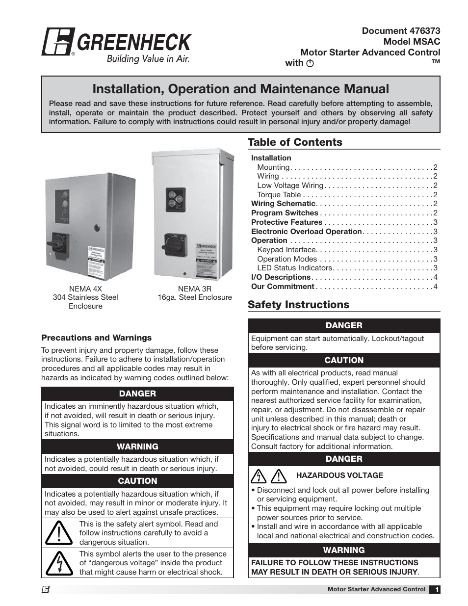 Greenheck Advanced Control - MSAC (476373) User Manual | 4 pages