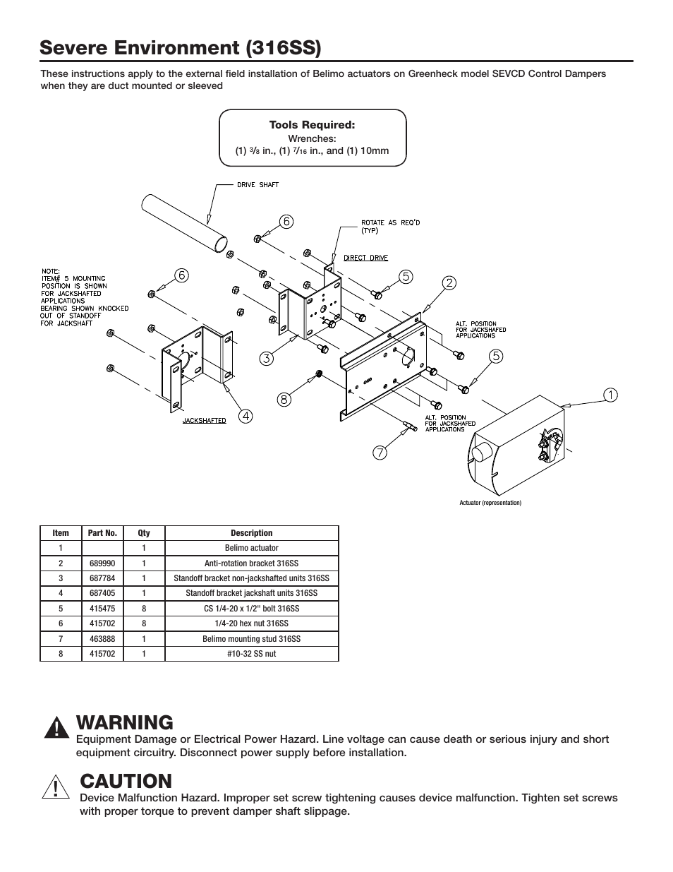 Caution, Warning, Severe environment (316ss) | Greenheck AMB Series External Mount (468753) User Manual | Page 3 / 4