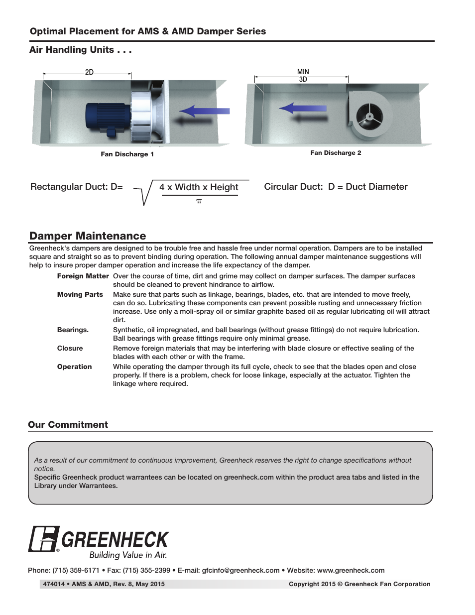 Damper maintenance | Greenheck AMD Series Dampers (474014) User Manual | Page 10 / 10