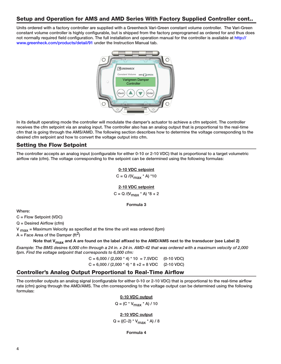 Setting the flow setpoint | Greenheck AMD Series Dampers (474014) User Manual | Page 4 / 10