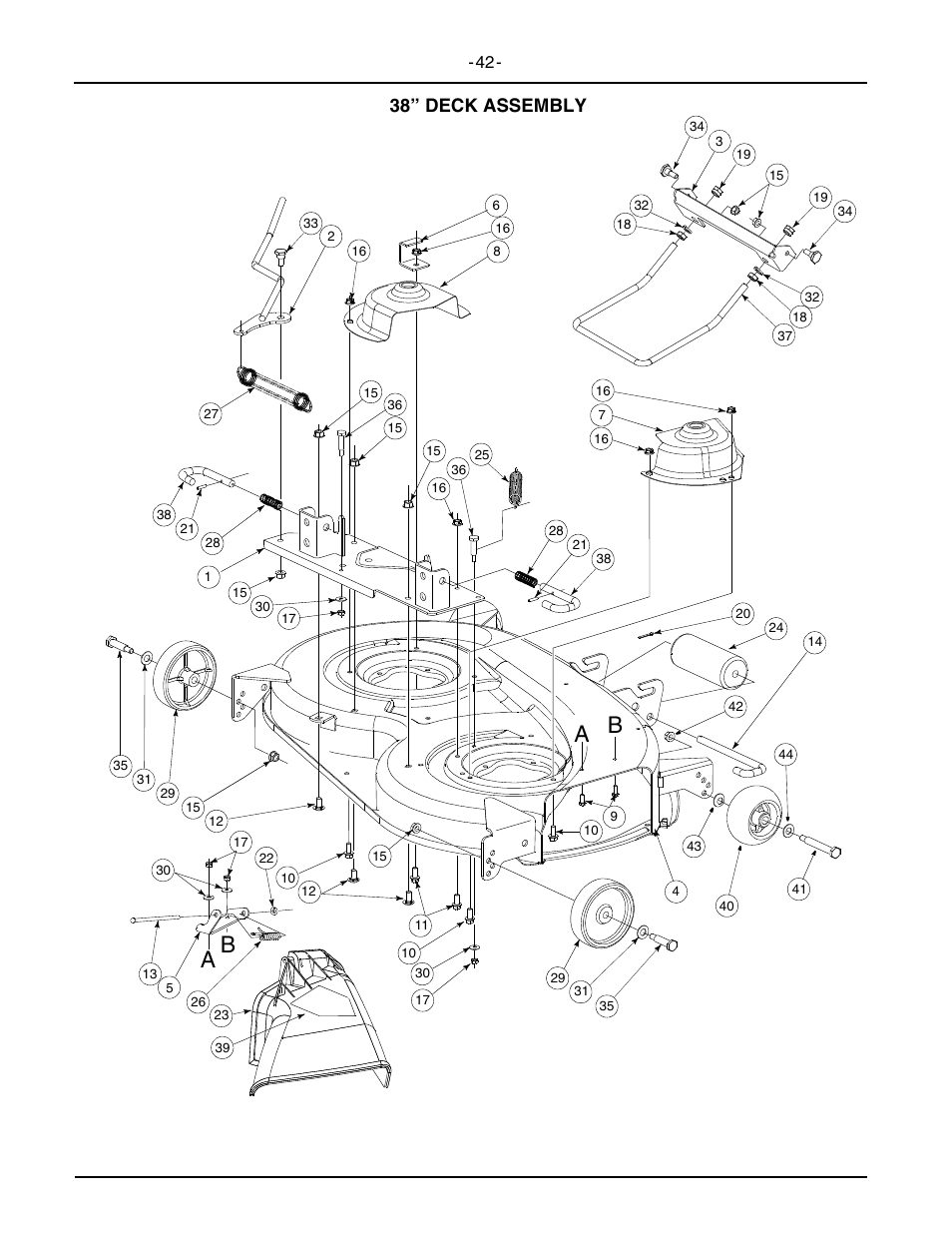 A b a b, 38” deck assembly | Cub Cadet 2146 User Manual | Page 44 / 48