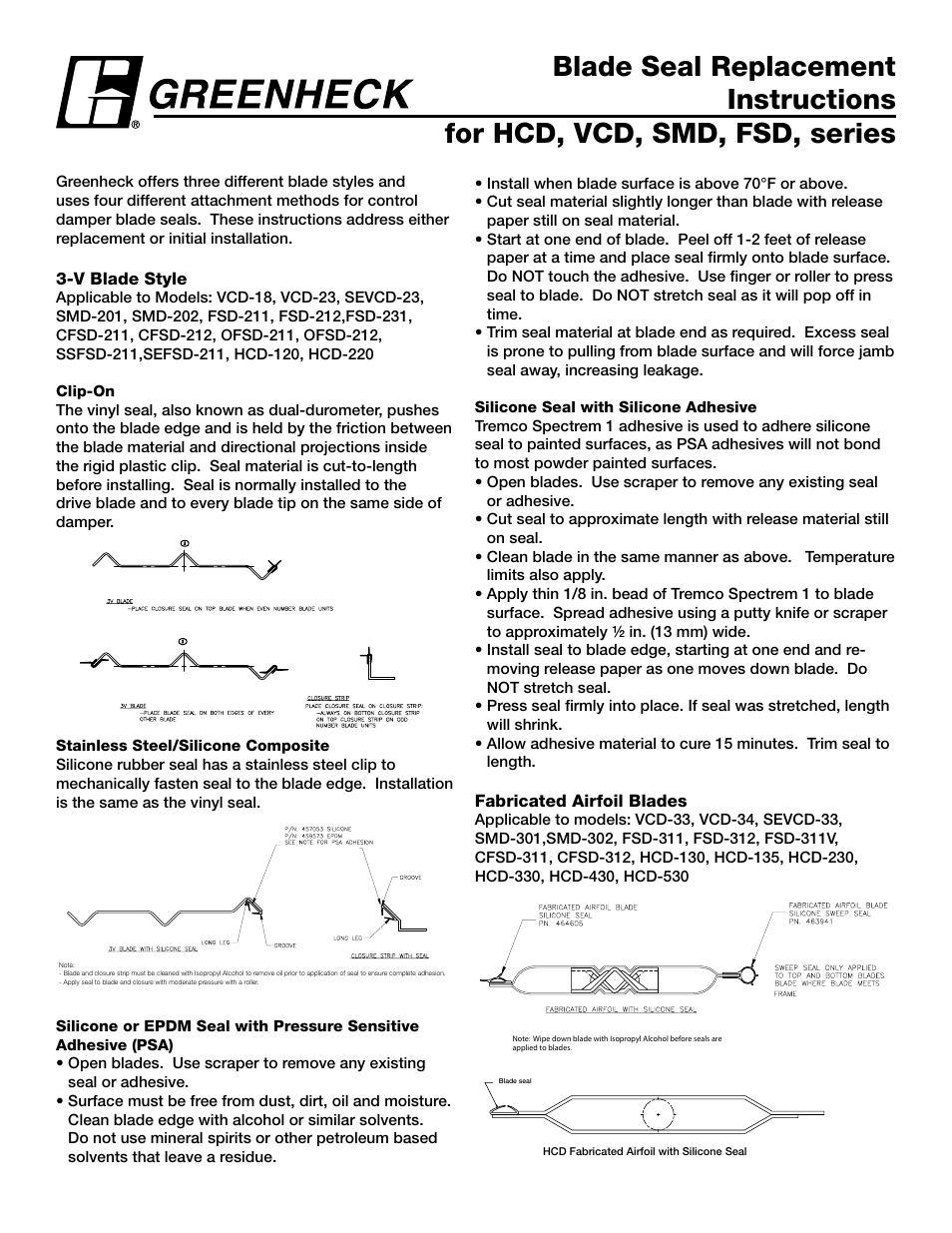 Greenheck Blade Seal Replacement (HCD Series) User Manual | 2 pages