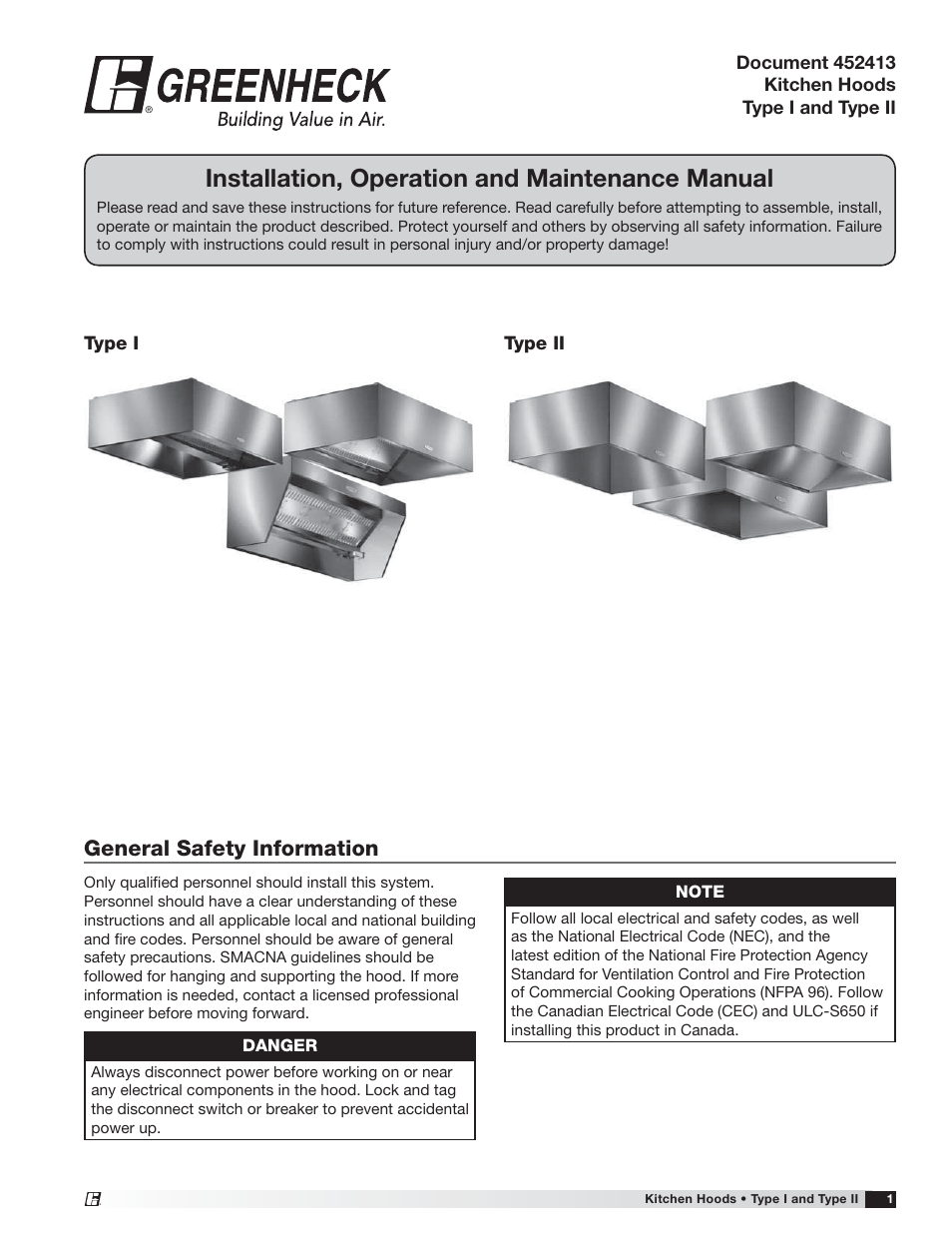Greenheck Canopy Hoods (452413 IOM) User Manual | 36 pages