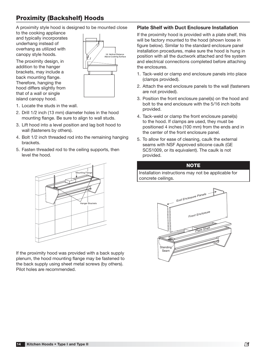 Proximity (backshelf) hoods, Plate shelf with duct enclosure installation | Greenheck Canopy Hoods (452413 IOM) User Manual | Page 14 / 36