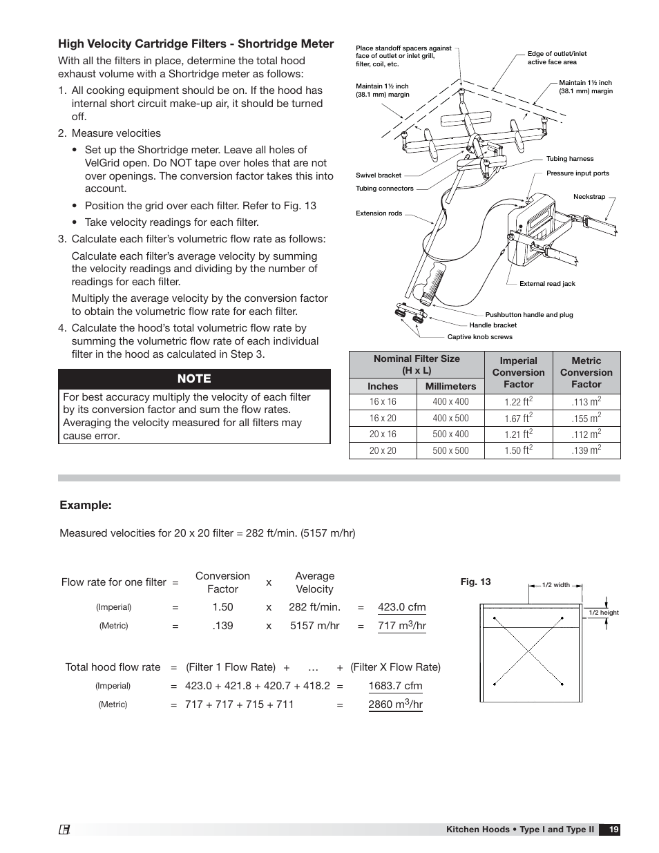 High velocity cartridge filters - shortridge meter, Example | Greenheck Canopy Hoods (452413 IOM) User Manual | Page 19 / 36