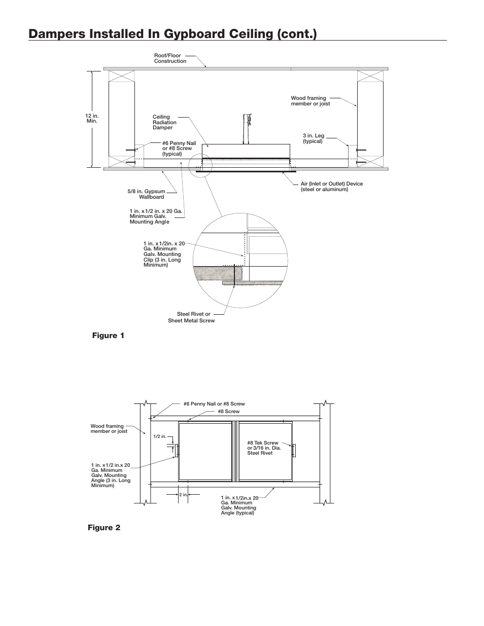 Dampers installed in gypboard ceiling (cont.), Figure 2 figure 1 | Greenheck Ceiling Radiation Dampers (826252) User Manual | Page 12 / 32