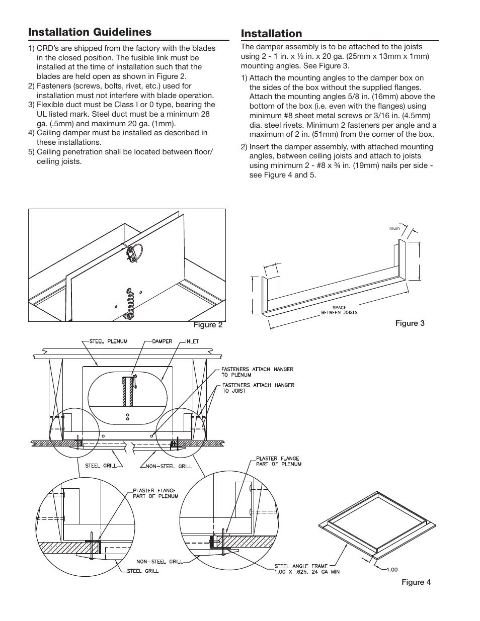 Installation guidelines, Installation | Greenheck Ceiling Radiation Dampers (826252) User Manual | Page 15 / 32