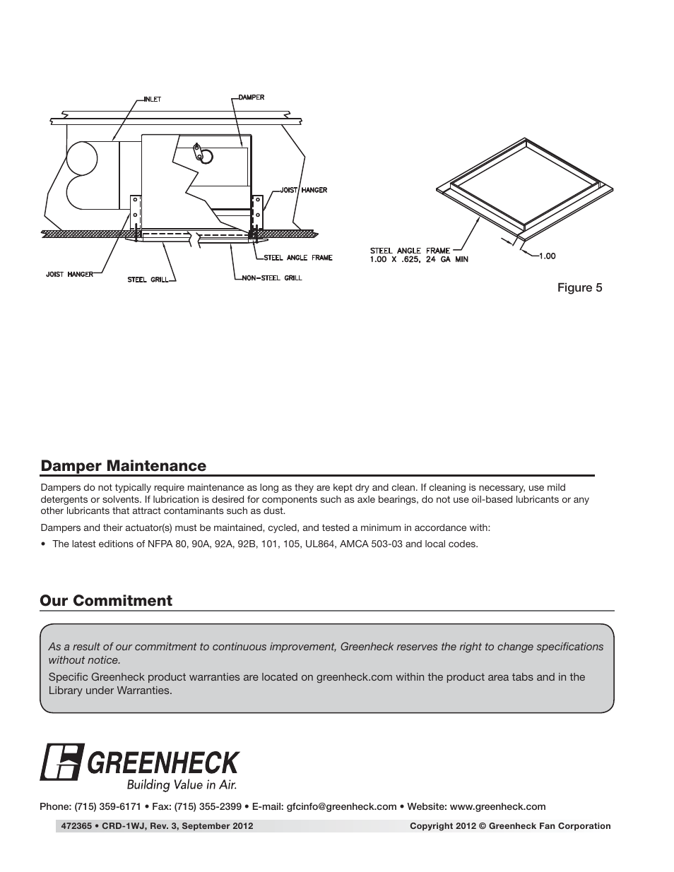 Damper maintenance, Our commitment | Greenheck Ceiling Radiation Dampers (826252) User Manual | Page 16 / 32