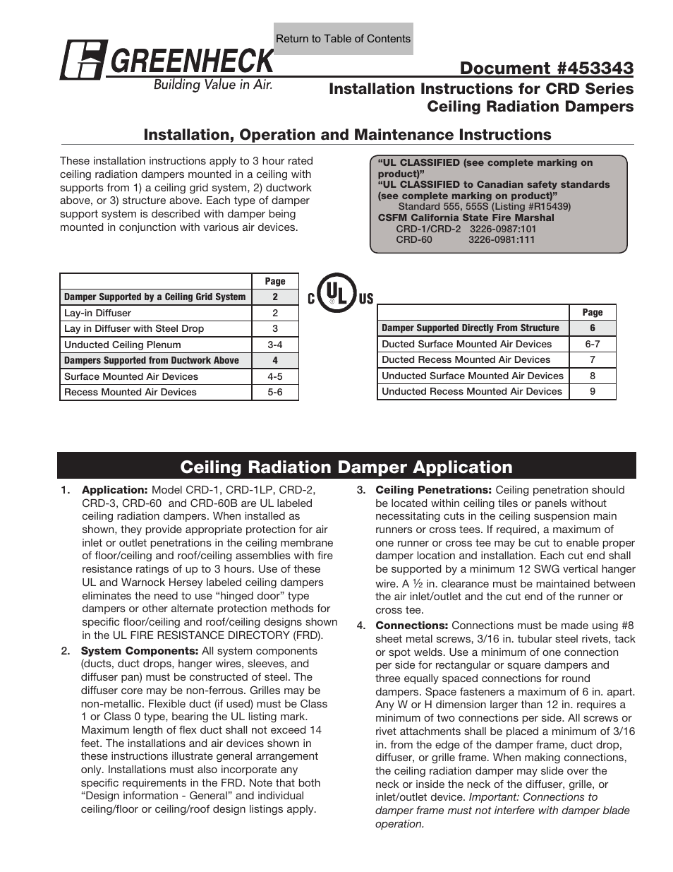 Ceiling radiation damper application | Greenheck Ceiling Radiation Dampers (826252) User Manual | Page 2 / 32