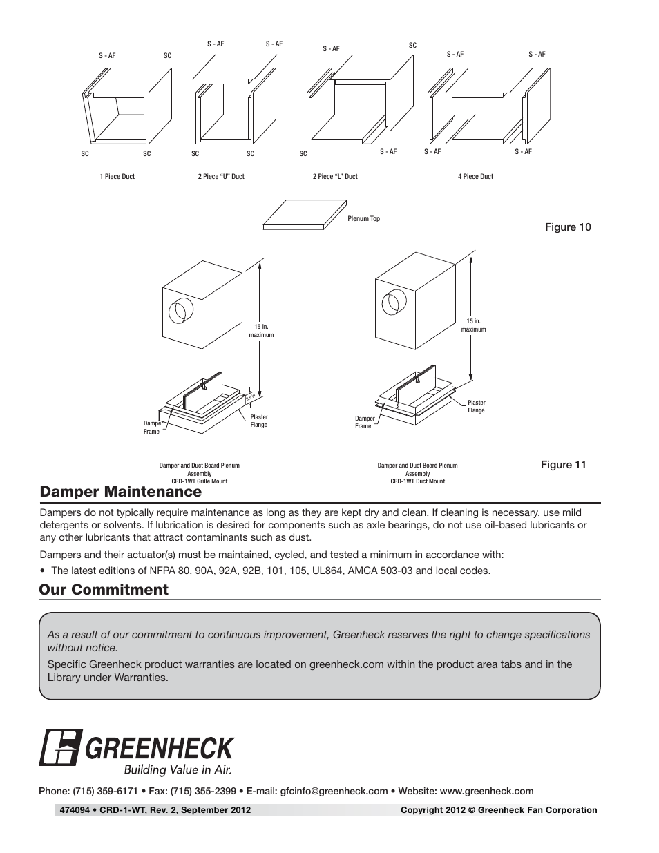 Damper maintenance, Our commitment, Figure 10 figure 11 | Greenheck Ceiling Radiation Dampers (826252) User Manual | Page 21 / 32