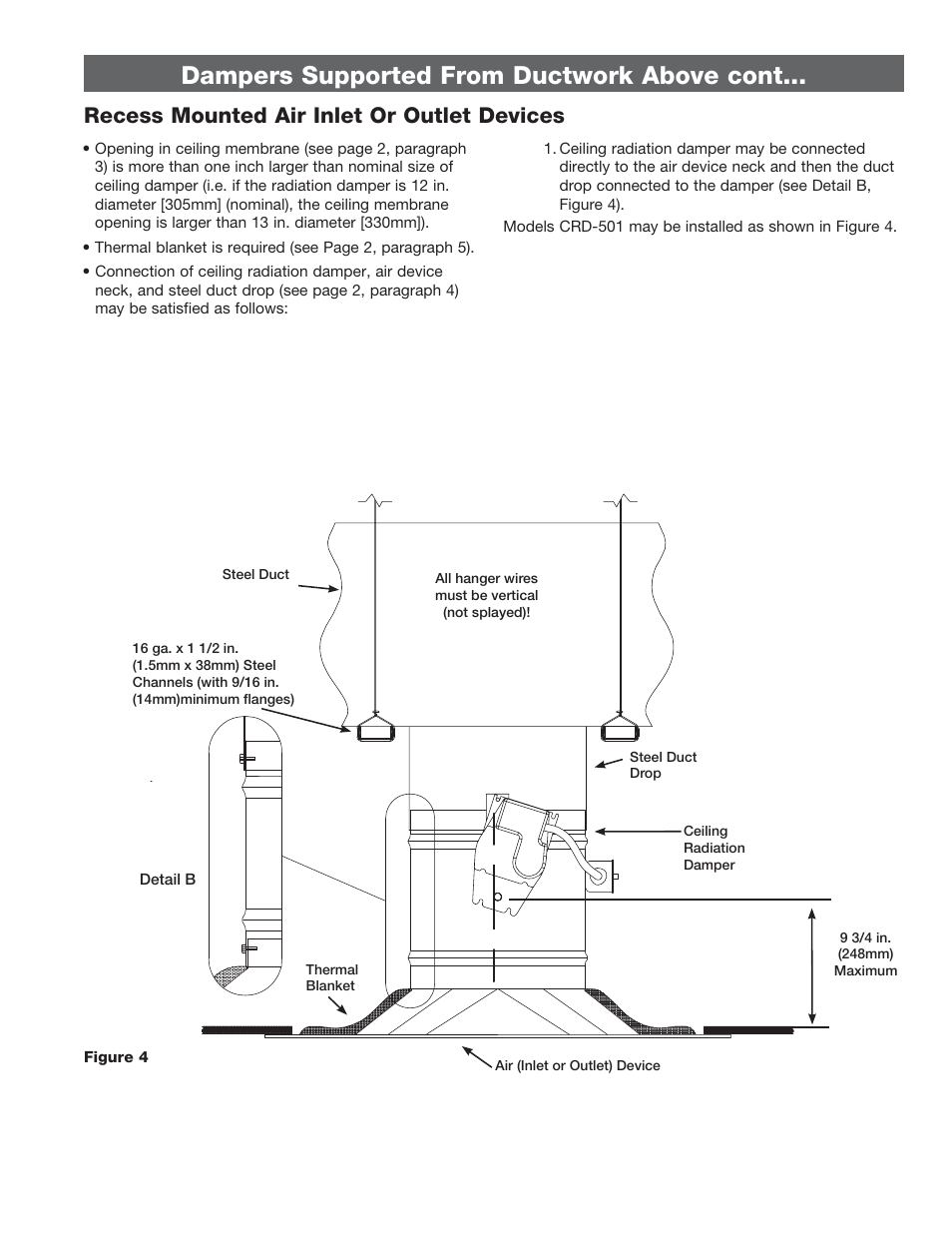 Dampers supported from ductwork above cont, Recess mounted air inlet or outlet devices | Greenheck Ceiling Radiation Dampers (826252) User Manual | Page 26 / 32