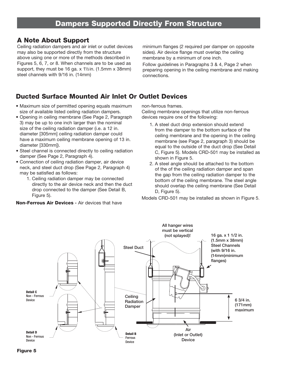 Dampers supported directly from structure, Ducted surface mounted air inlet or outlet devices | Greenheck Ceiling Radiation Dampers (826252) User Manual | Page 27 / 32