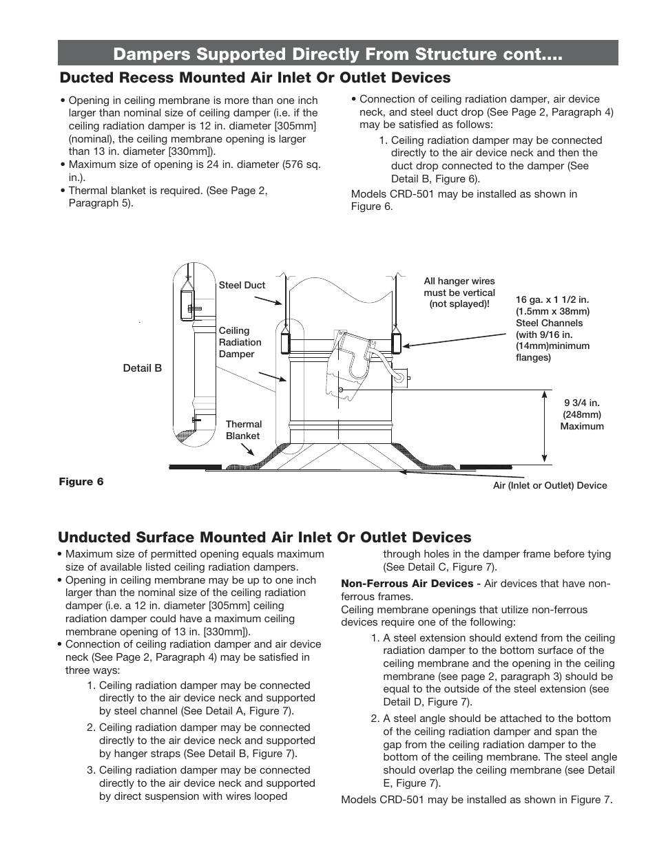 Dampers supported directly from structure cont, Ducted recess mounted air inlet or outlet devices | Greenheck Ceiling Radiation Dampers (826252) User Manual | Page 28 / 32