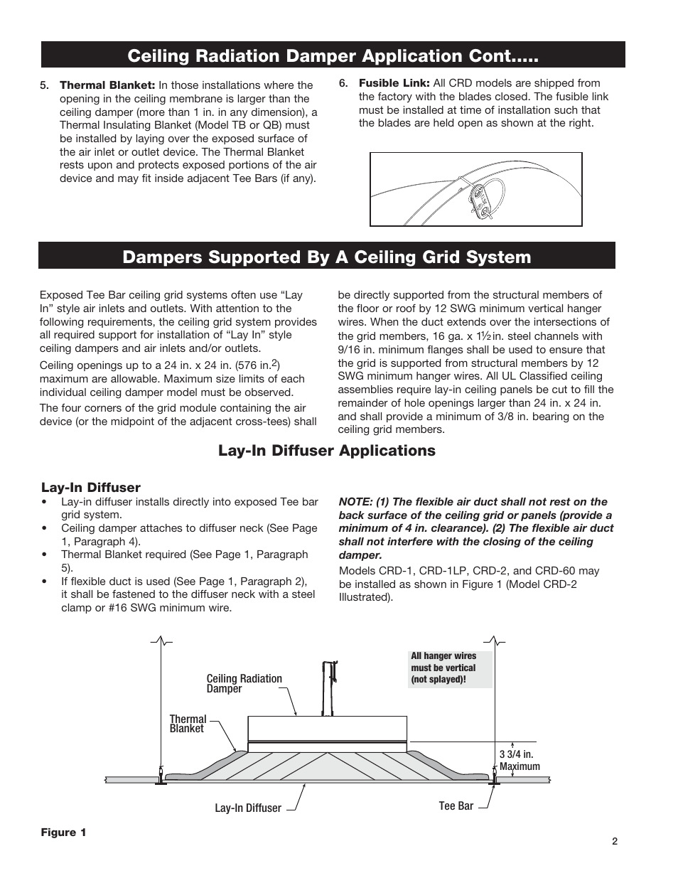 Dampers supported by a ceiling grid system, Ceiling radiation damper application cont, Lay-in diffuser applications | Greenheck Ceiling Radiation Dampers (826252) User Manual | Page 3 / 32