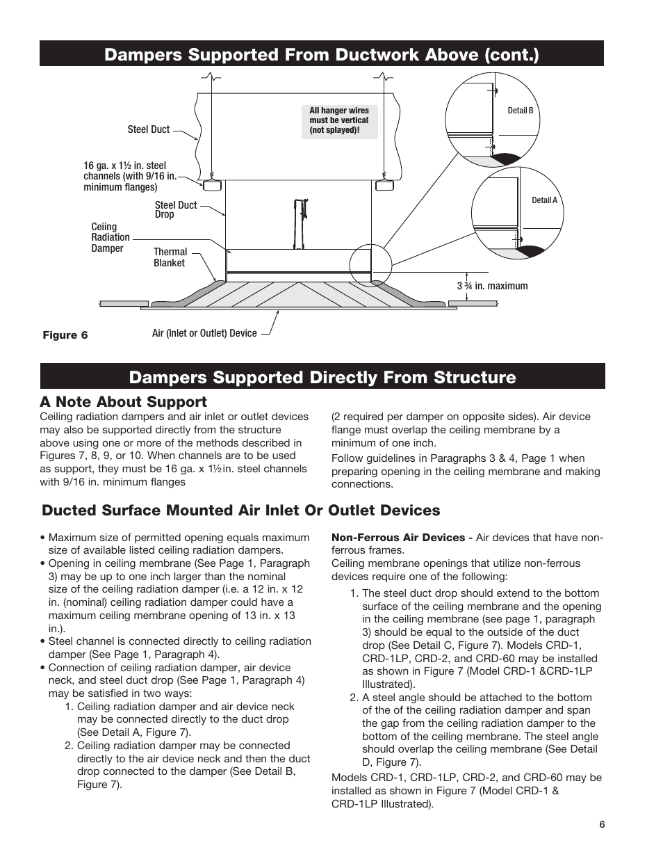 Dampers supported directly from structure, Dampers supported from ductwork above (cont.), Ducted surface mounted air inlet or outlet devices | Greenheck Ceiling Radiation Dampers (826252) User Manual | Page 7 / 32