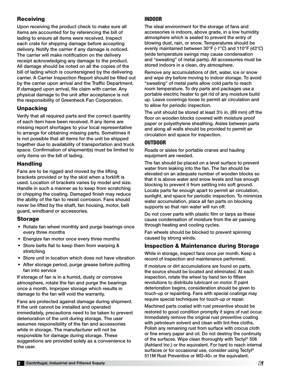 Greenheck Centrifugal (CSW, BIDW, AFDW), Industrial (IPA, IPO, IPW) and Filtered Supply (LSF) (463687) User Manual | Page 2 / 12