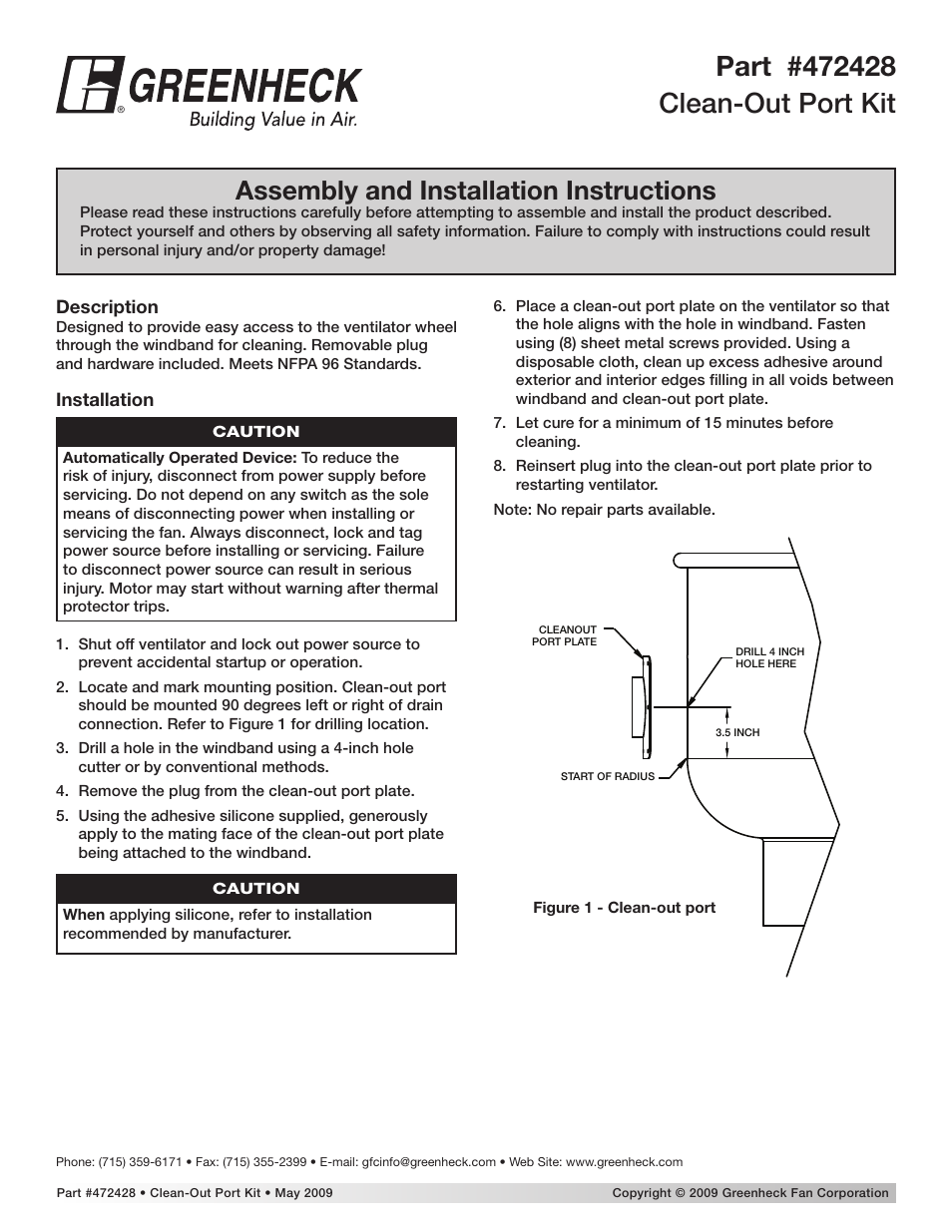 Greenheck Clean-Out Port Kit (472428) User Manual | 1 page