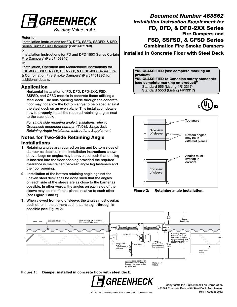 Greenheck Concrete Floor with Steel Deck Supplement (463562) User Manual | 1 page