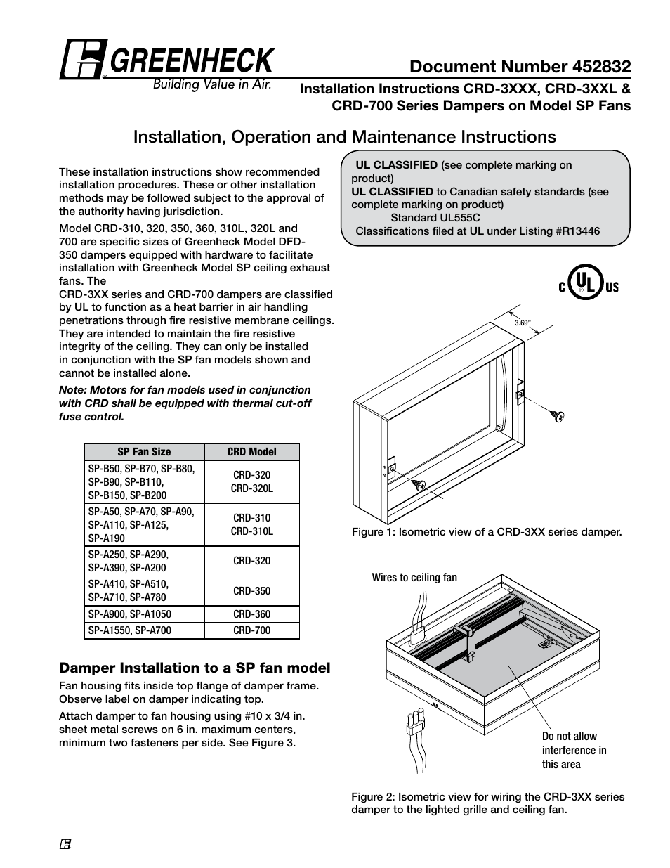 Greenheck CRD-3XX and CRD-7XX Series for SP fans (452832) User Manual | 2 pages