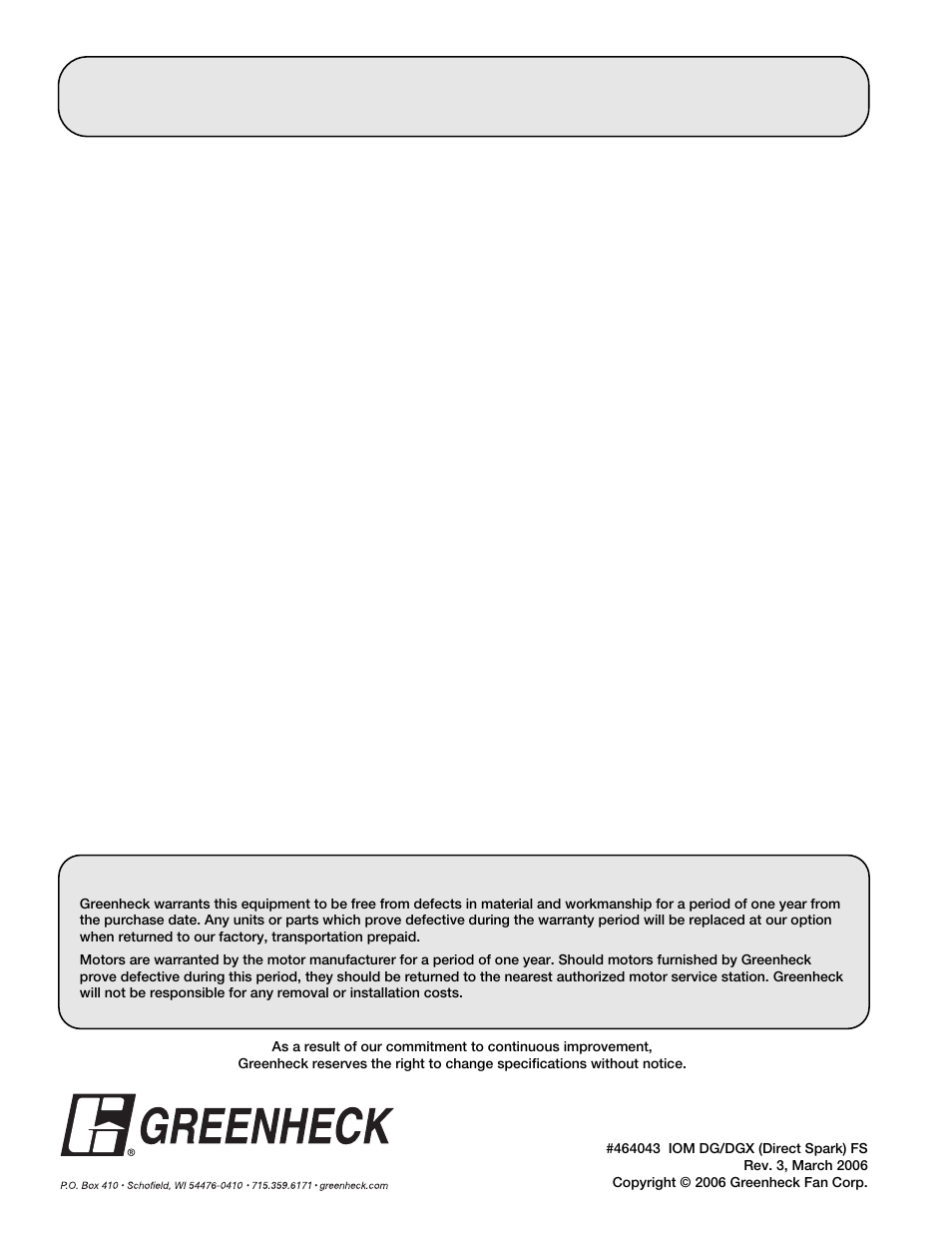 Greenheck DG / DGX with Direct Spark (464043 IOM) (Pre-2008) User Manual | Page 48 / 48