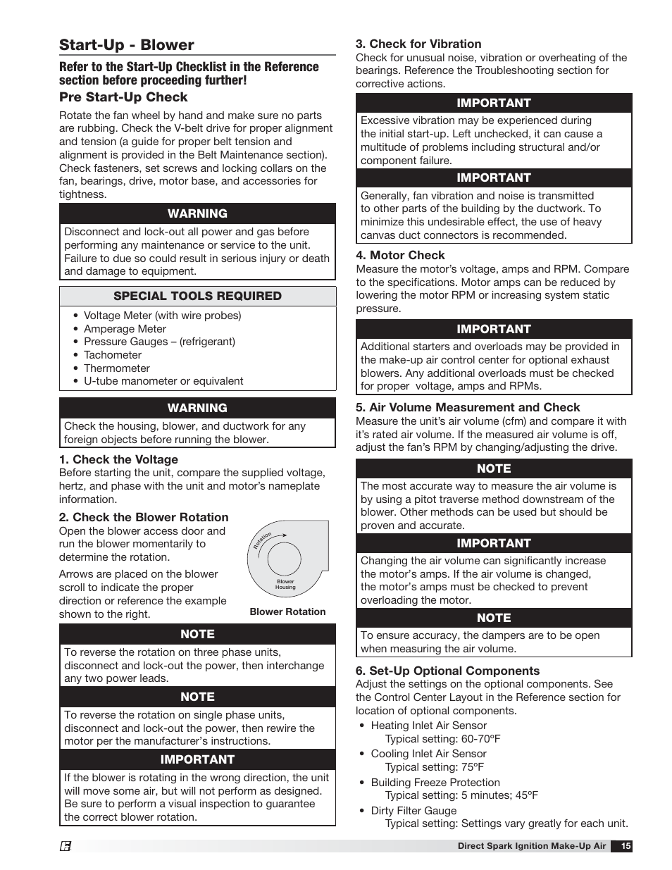 Start-up - blower | Greenheck DG / DGX with Direct Spark (470652) User Manual | Page 15 / 40